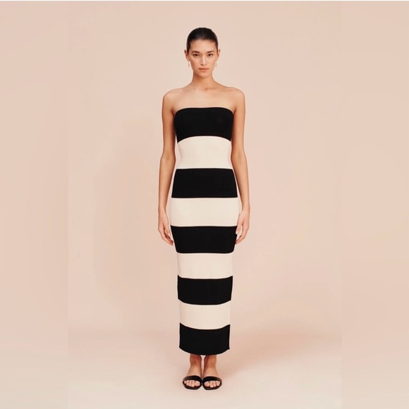 Posse the Label Theo Strapless Dress in Bone/Black Stripe - Picture 5 of 9